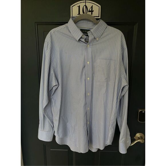 Lauren Ralph Lauren Blue Yellow Stripe Button-Down Shirt, Sz 16.5 / Medium - Picture 2 of 11